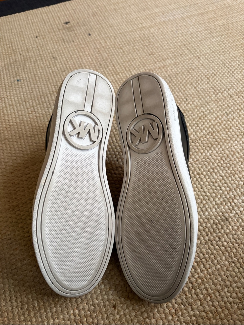 Michael Kors Black Leather Slip-On Sneakers with Gold Zipper - Picture 3 of 6